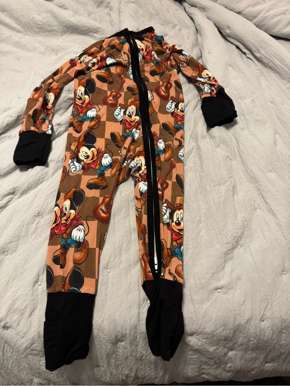 Unbranded Kids Brown cowboy Mickey Print One-Piece Pajamas